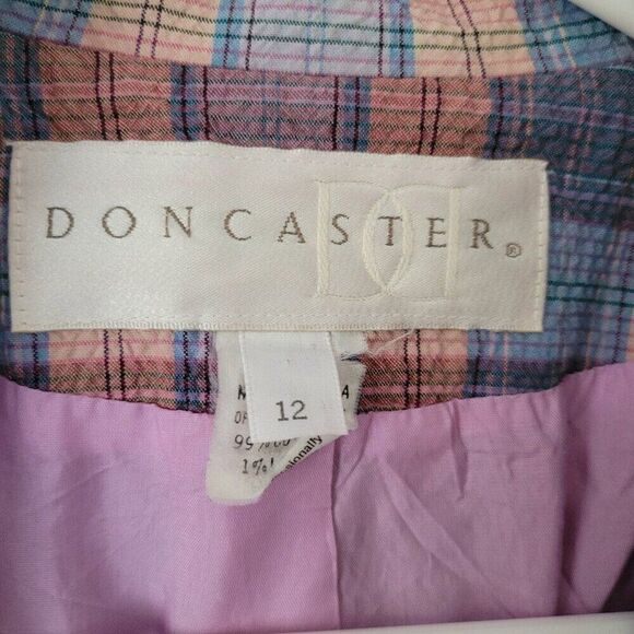 Doncaster Blazer Cotton Lycra Plaid jacket waffle shoulder pads vintage Size 12 - Picture 11 of 13